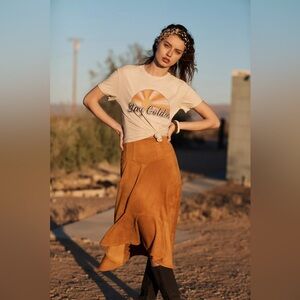 Antropologie Maeve Cosima Flounce Faux Suede Midi
Skirt Gold Mustard Size 6